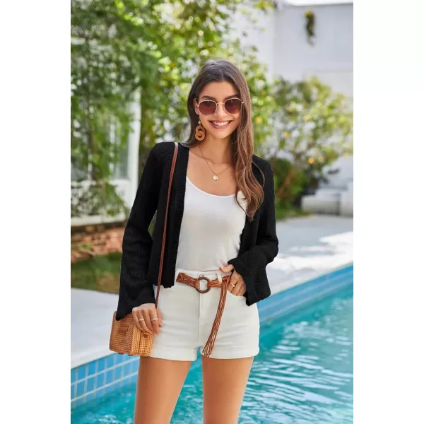 GRACE KARIN Cardigan Sweaters for Women Lightweight Button Down Open Front Short Crochet Shrug Long Sleeve V Neck 2024Black