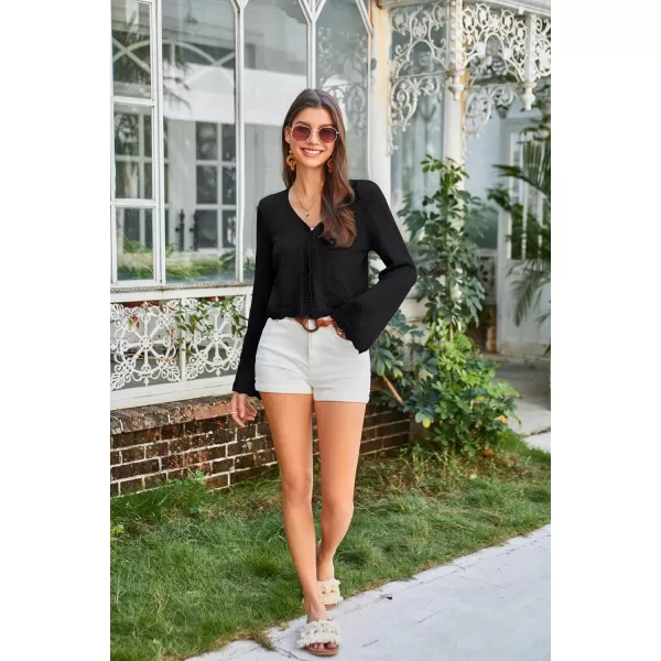 GRACE KARIN Cardigan Sweaters for Women Lightweight Button Down Open Front Short Crochet Shrug Long Sleeve V Neck 2024Black