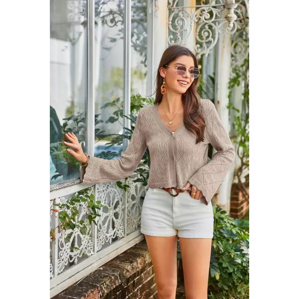 GRACE KARIN Cardigan Sweaters for Women Lightweight Button Down Open Front Short Crochet Shrug Long Sleeve V Neck 2024Milky