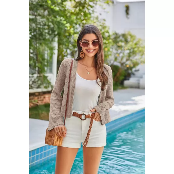 GRACE KARIN Cardigan Sweaters for Women Lightweight Button Down Open Front Short Crochet Shrug Long Sleeve V Neck 2024Milky
