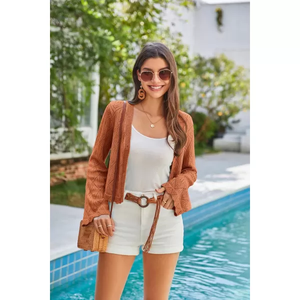 GRACE KARIN Cardigan Sweaters for Women Lightweight Button Down Open Front Short Crochet Shrug Long Sleeve V Neck 2024Orange