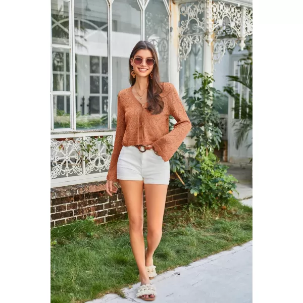 GRACE KARIN Cardigan Sweaters for Women Lightweight Button Down Open Front Short Crochet Shrug Long Sleeve V Neck 2024Orange