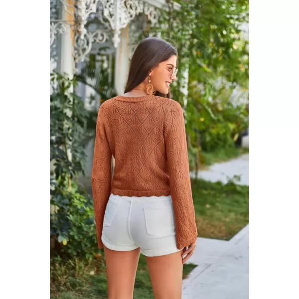 GRACE KARIN Cardigan Sweaters for Women Lightweight Button Down Open Front Short Crochet Shrug Long Sleeve V Neck 2024Orange