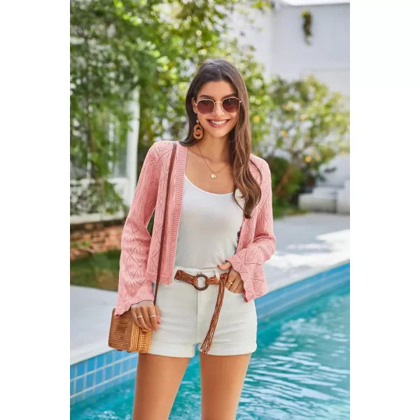 GRACE KARIN Cardigan Sweaters for Women Lightweight Button Down Open Front Short Crochet Shrug Long Sleeve V Neck 2024Pink