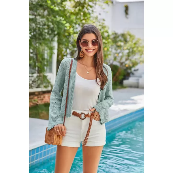 GRACE KARIN Cardigan Sweaters for Women Lightweight Button Down Open Front Short Crochet Shrug Long Sleeve V Neck 2024Silvery Blue