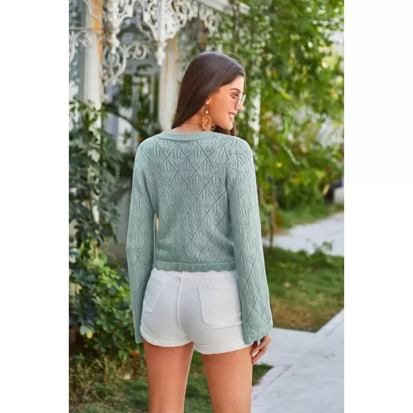 GRACE KARIN Cardigan Sweaters for Women Lightweight Button Down Open Front Short Crochet Shrug Long Sleeve V Neck 2024Silvery Blue