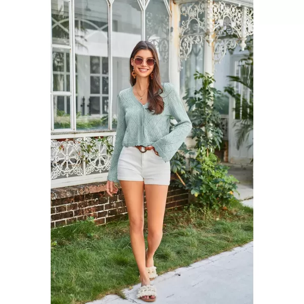GRACE KARIN Cardigan Sweaters for Women Lightweight Button Down Open Front Short Crochet Shrug Long Sleeve V Neck 2024Silvery Blue