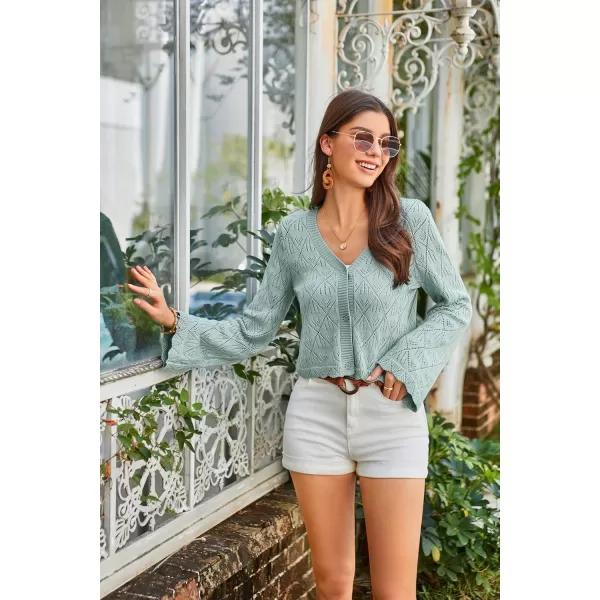 GRACE KARIN Cardigan Sweaters for Women Lightweight Button Down Open Front Short Crochet Shrug Long Sleeve V Neck 2024Silvery Blue