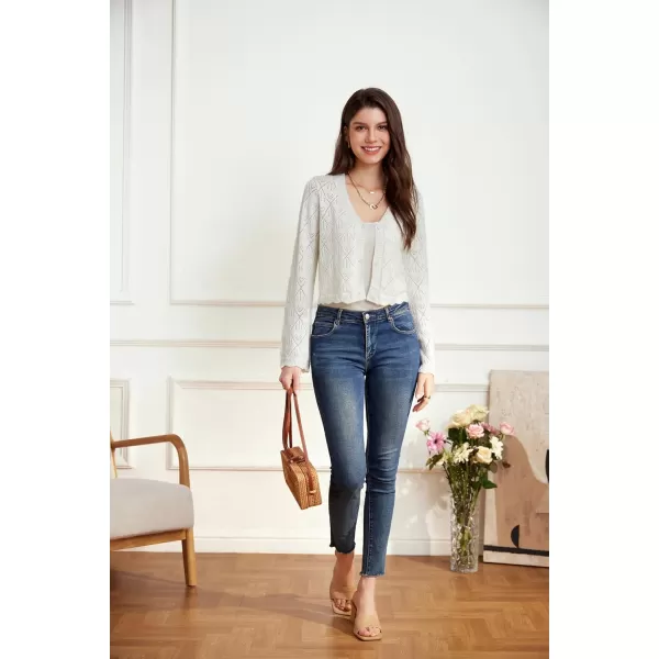 GRACE KARIN Cardigan Sweaters for Women Lightweight Button Down Open Front Short Crochet Shrug Long Sleeve V Neck 2024White