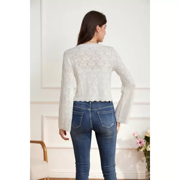 GRACE KARIN Cardigan Sweaters for Women Lightweight Button Down Open Front Short Crochet Shrug Long Sleeve V Neck 2024White