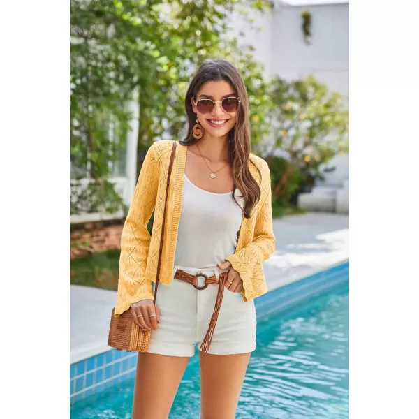 GRACE KARIN Cardigan Sweaters for Women Lightweight Button Down Open Front Short Crochet Shrug Long Sleeve V Neck 2024Yellow