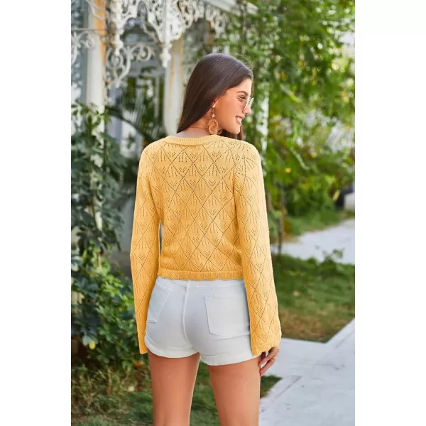 GRACE KARIN Cardigan Sweaters for Women Lightweight Button Down Open Front Short Crochet Shrug Long Sleeve V Neck 2024Yellow