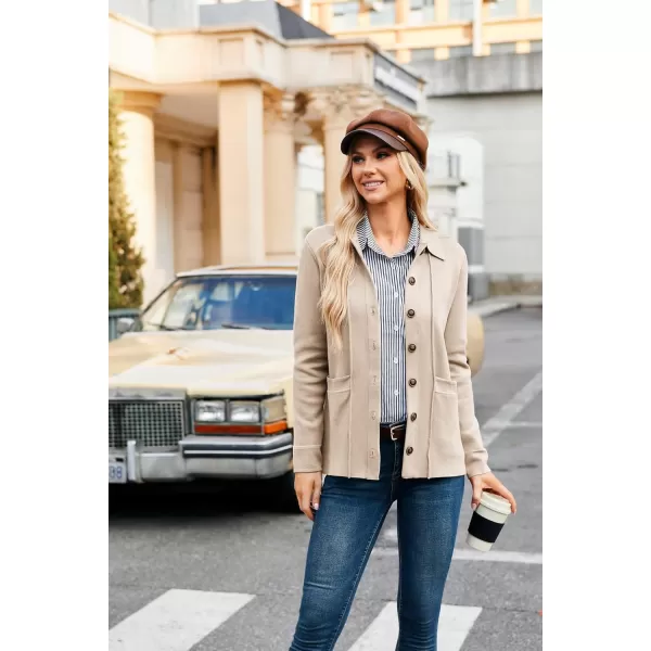 GRACE KARIN Women Casual Cardigan Knit Button Down Shirts Long Sleeve Shacket Jacket with PocketsApricot
