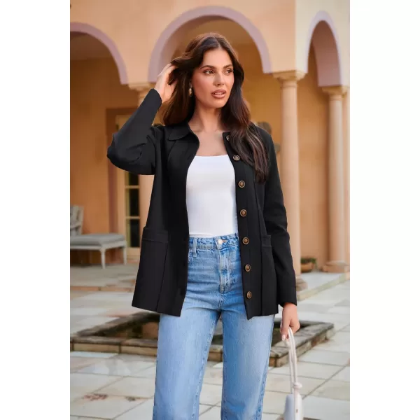 GRACE KARIN Women Casual Cardigan Knit Button Down Shirts Long Sleeve Shacket Jacket with PocketsBlack