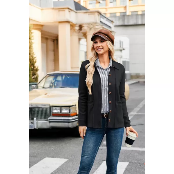 GRACE KARIN Women Casual Cardigan Knit Button Down Shirts Long Sleeve Shacket Jacket with PocketsBlack