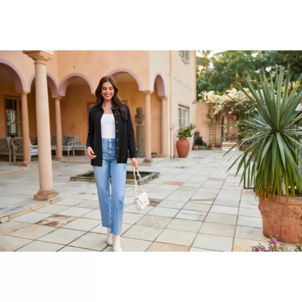 GRACE KARIN Women Casual Cardigan Knit Button Down Shirts Long Sleeve Shacket Jacket with PocketsBlack