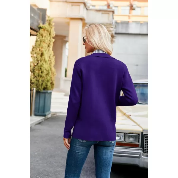 GRACE KARIN Women Casual Cardigan Knit Button Down Shirts Long Sleeve Shacket Jacket with PocketsBluishpurple