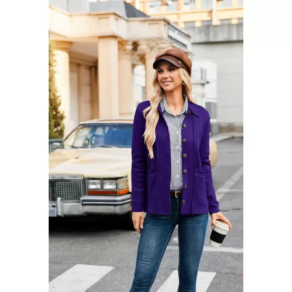 GRACE KARIN Women Casual Cardigan Knit Button Down Shirts Long Sleeve Shacket Jacket with PocketsBluishpurple