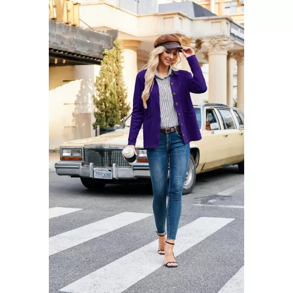 GRACE KARIN Women Casual Cardigan Knit Button Down Shirts Long Sleeve Shacket Jacket with PocketsBluishpurple