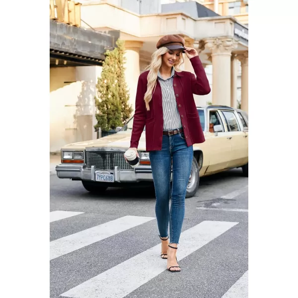 GRACE KARIN Women Casual Cardigan Knit Button Down Shirts Long Sleeve Shacket Jacket with PocketsBurgundy