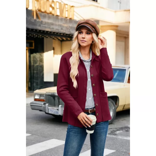 GRACE KARIN Women Casual Cardigan Knit Button Down Shirts Long Sleeve Shacket Jacket with PocketsBurgundy