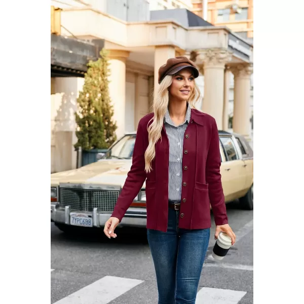 GRACE KARIN Women Casual Cardigan Knit Button Down Shirts Long Sleeve Shacket Jacket with PocketsBurgundy