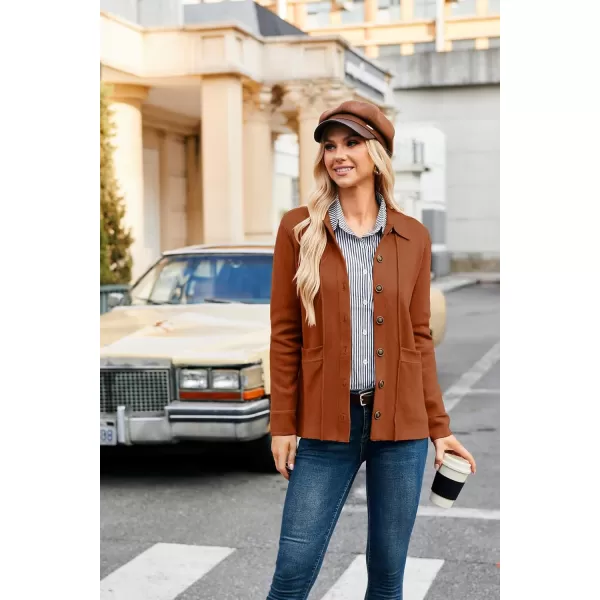 GRACE KARIN Women Casual Cardigan Knit Button Down Shirts Long Sleeve Shacket Jacket with PocketsCaramel