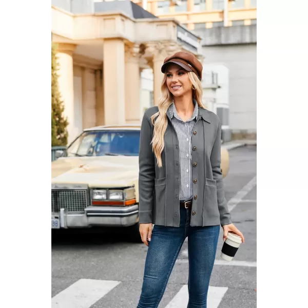 GRACE KARIN Women Casual Cardigan Knit Button Down Shirts Long Sleeve Shacket Jacket with PocketsDark Gray