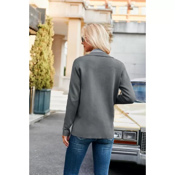 GRACE KARIN Women Casual Cardigan Knit Button Down Shirts Long Sleeve Shacket Jacket with PocketsDark Gray