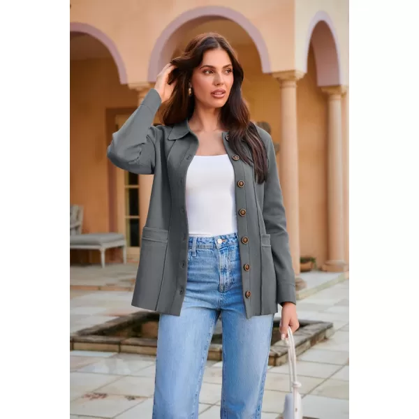 GRACE KARIN Women Casual Cardigan Knit Button Down Shirts Long Sleeve Shacket Jacket with PocketsDark Gray