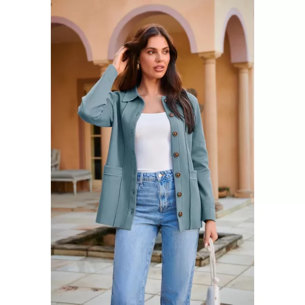 GRACE KARIN Women Casual Cardigan Knit Button Down Shirts Long Sleeve Shacket Jacket with PocketsGray Blue