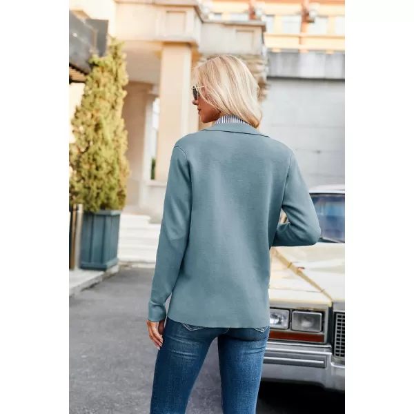 GRACE KARIN Women Casual Cardigan Knit Button Down Shirts Long Sleeve Shacket Jacket with PocketsGray Blue