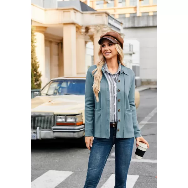 GRACE KARIN Women Casual Cardigan Knit Button Down Shirts Long Sleeve Shacket Jacket with PocketsGray Blue