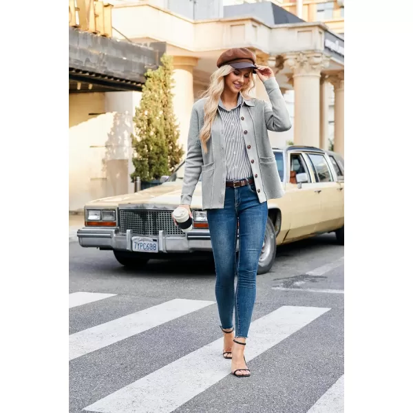 GRACE KARIN Women Casual Cardigan Knit Button Down Shirts Long Sleeve Shacket Jacket with PocketsGrey