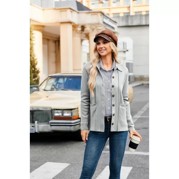 GRACE KARIN Women Casual Cardigan Knit Button Down Shirts Long Sleeve Shacket Jacket with PocketsGrey