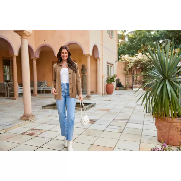 GRACE KARIN Women Casual Cardigan Knit Button Down Shirts Long Sleeve Shacket Jacket with PocketsKhaki