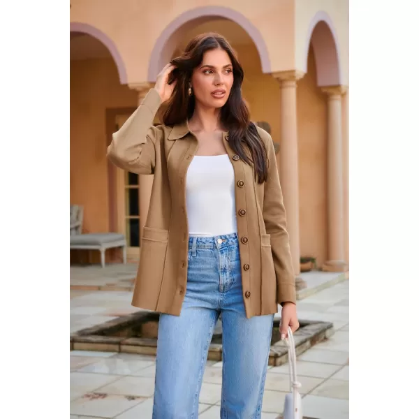 GRACE KARIN Women Casual Cardigan Knit Button Down Shirts Long Sleeve Shacket Jacket with PocketsKhaki