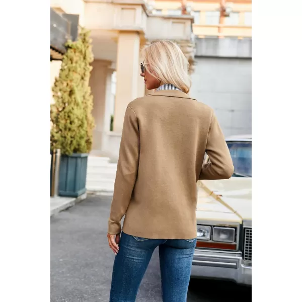 GRACE KARIN Women Casual Cardigan Knit Button Down Shirts Long Sleeve Shacket Jacket with PocketsKhaki