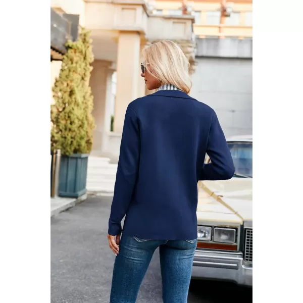 GRACE KARIN Women Casual Cardigan Knit Button Down Shirts Long Sleeve Shacket Jacket with PocketsNavy Blue