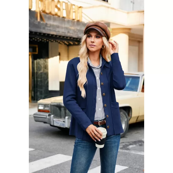 GRACE KARIN Women Casual Cardigan Knit Button Down Shirts Long Sleeve Shacket Jacket with PocketsNavy Blue