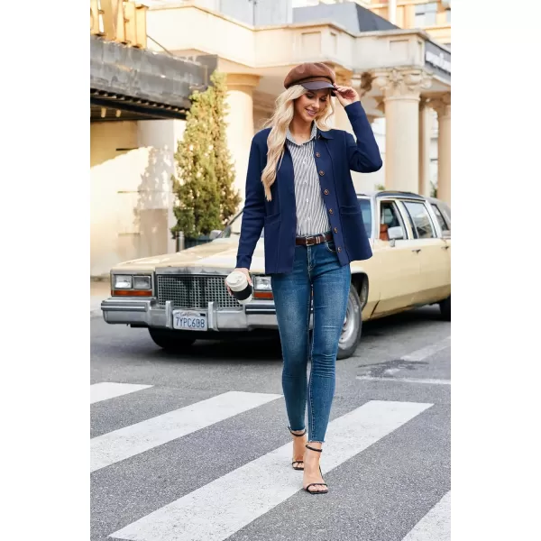 GRACE KARIN Women Casual Cardigan Knit Button Down Shirts Long Sleeve Shacket Jacket with PocketsNavy Blue