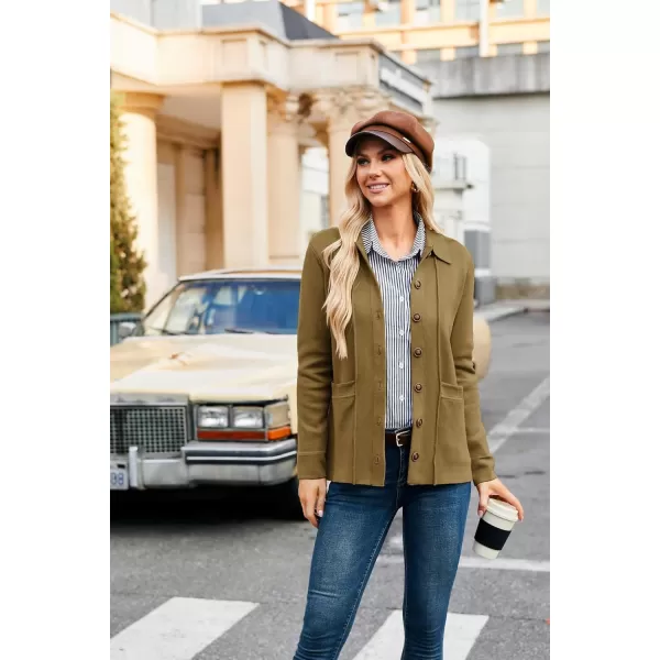 GRACE KARIN Women Casual Cardigan Knit Button Down Shirts Long Sleeve Shacket Jacket with PocketsOlive Green