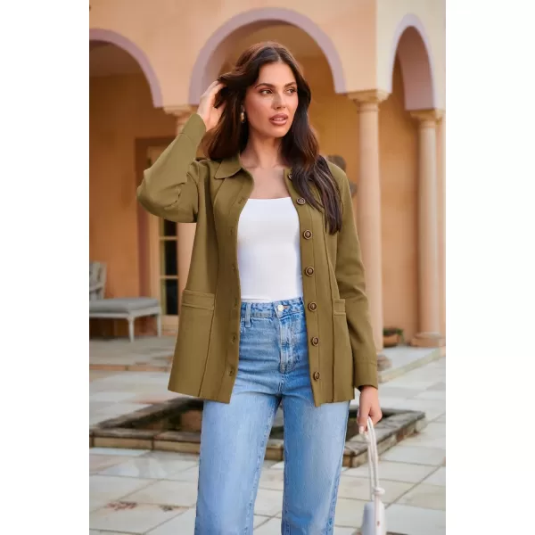 GRACE KARIN Women Casual Cardigan Knit Button Down Shirts Long Sleeve Shacket Jacket with PocketsOlive Green