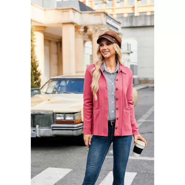 GRACE KARIN Women Casual Cardigan Knit Button Down Shirts Long Sleeve Shacket Jacket with PocketsPink