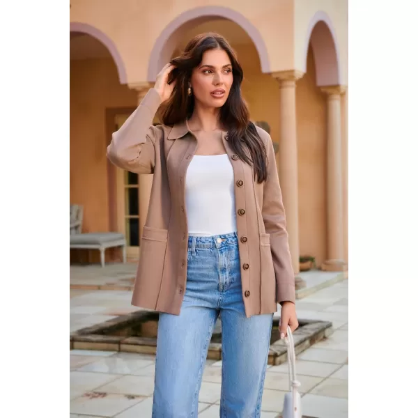 GRACE KARIN Women Casual Cardigan Knit Button Down Shirts Long Sleeve Shacket Jacket with PocketsReddish Brown