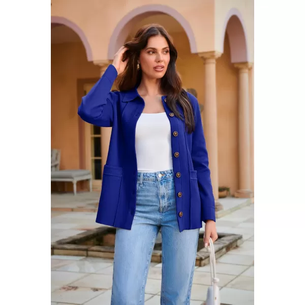 GRACE KARIN Women Casual Cardigan Knit Button Down Shirts Long Sleeve Shacket Jacket with PocketsRoyal Blue