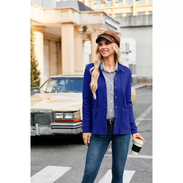 GRACE KARIN Women Casual Cardigan Knit Button Down Shirts Long Sleeve Shacket Jacket with PocketsRoyal Blue