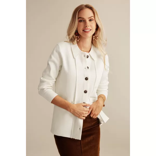 GRACE KARIN Women Casual Cardigan Knit Button Down Shirts Long Sleeve Shacket Jacket with PocketsWhite