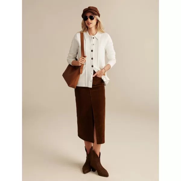 GRACE KARIN Women Casual Cardigan Knit Button Down Shirts Long Sleeve Shacket Jacket with PocketsWhite