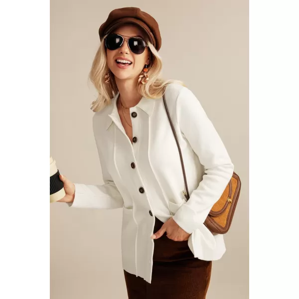 GRACE KARIN Women Casual Cardigan Knit Button Down Shirts Long Sleeve Shacket Jacket with PocketsWhite